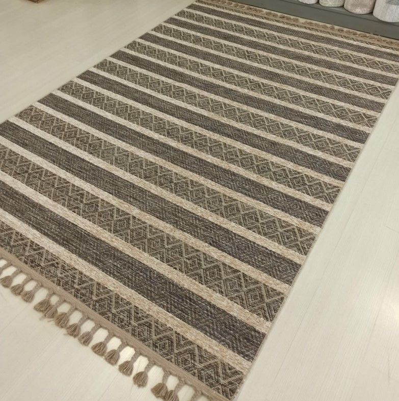 Reform Halı Everest 6604 Bej Örgü Saçaklı Şönil Kilim Salon Koridor Halısı Yolluk