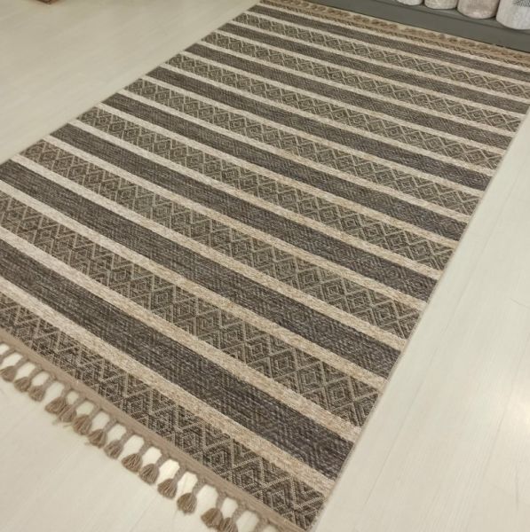 Reform Halı Everest 6604 Bej Örgü Saçaklı Şönil Kilim Salon Koridor Halısı Yolluk