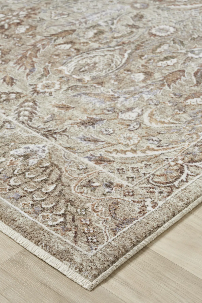 Seyran Halı Monde 804 Bej Çiçekli Klasik Vintage Halı Motifli Dekoratif Salon Halısı