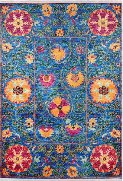 Halımax Dara 165 Yıkanabilir Kaymaz Dokuma Tabanlı Mavi Floral Etnik Modern Halı | Salon, Oturma Odası Mutfak Yatak Odası ve Antre Halısı
