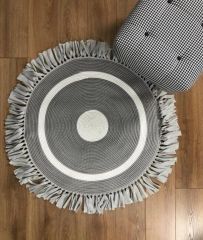 Milda 38 Gri Jüt Hasırlı El Örgüsü Çift Taraflı Kilim Yuvarlak Jüt Halı 90x90