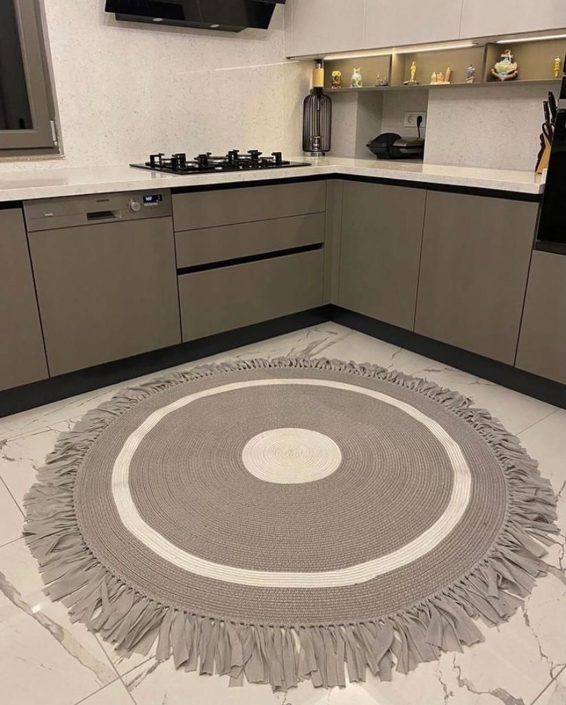 Milda 38 Gri Jüt Hasırlı El Örgüsü Çift Taraflı Kilim Yuvarlak Jüt Halı 90x90