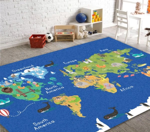 Cino 88 Okyanus Hayvanlar Dünya Haritası Öğretici Çocuk Odası Oyun Halısı