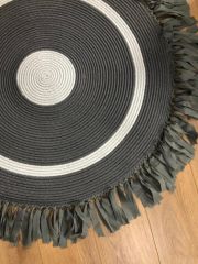Milda 39 Antrasit Jüt Hasırlı El Örgüsü Çift Taraflı Kilim Yuvarlak Jüt Halı 90x90