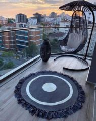 Milda 39 Antrasit Jüt Hasırlı El Örgüsü Çift Taraflı Kilim Yuvarlak Jüt Halı 90x90