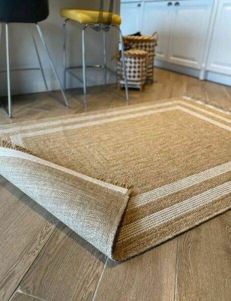 Seyran Halı 669 Beyaz İndia Modern Jüt Dokulu Modern Kahverengi Halı Hasır Model Yolluk 100x200