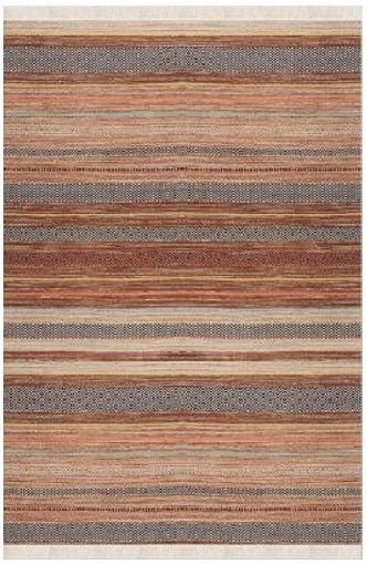 Halımax Dara 178 Yıkanabilir Kaymaz Dokuma Tabanlı Turuncu Çizgili Modern Halı