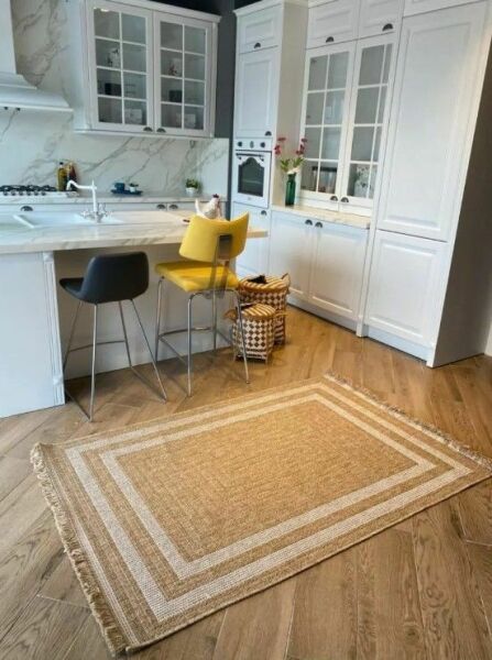Seyran Halı 669 Beyaz İndia Modern Jüt Dokulu Modern Kahverengi Halı Hasır Model Yolluk 100x200