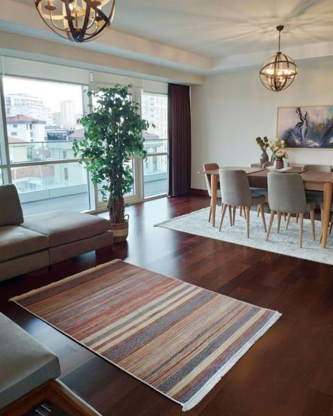 Halımax Dara 178 Yıkanabilir Kaymaz Dokuma Tabanlı Turuncu Çizgili Modern Halı