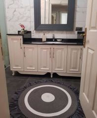 Milda 39 Antrasit Jüt Hasırlı El Örgüsü Çift Taraflı Kilim Yuvarlak Jüt Halı 140x140