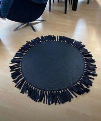 Milda 41 Siyah Jüt Hasırlı El Örgüsü Çift Taraflı Kilim Yuvarlak Jüt Halı 90x90