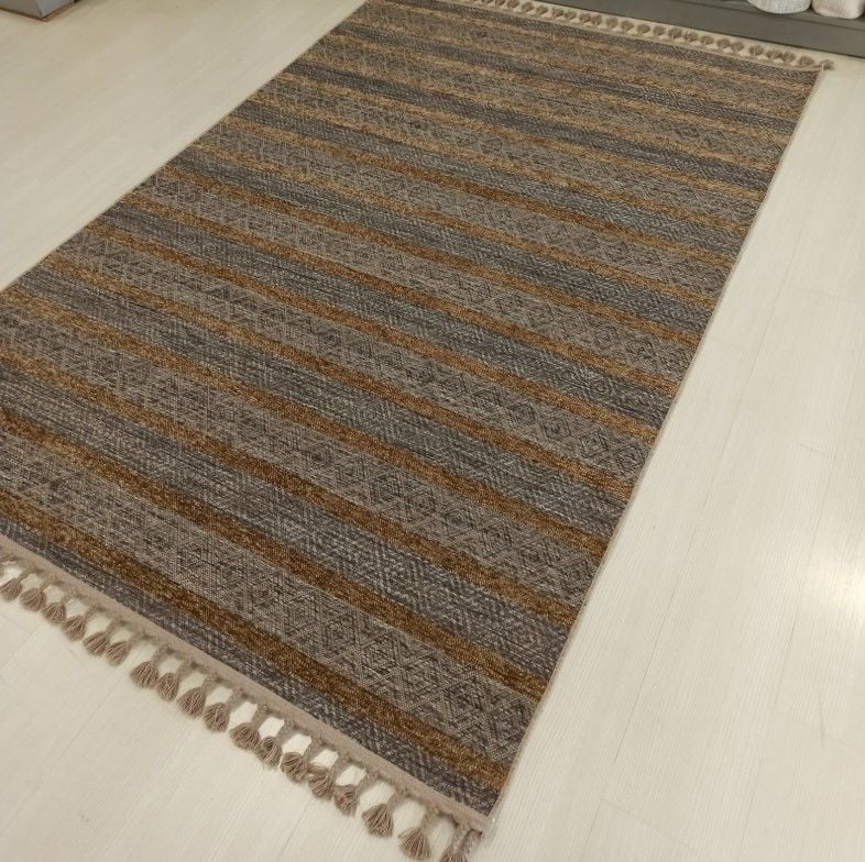 Reform Halı Everest 6605 Kahve Örgü Saçaklı Şönil Kilim Salon Koridor Halısı Yolluk