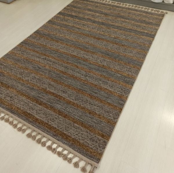 Reform Halı Everest 6605 Kahve Örgü Saçaklı Şönil Kilim Salon Koridor Halısı Yolluk