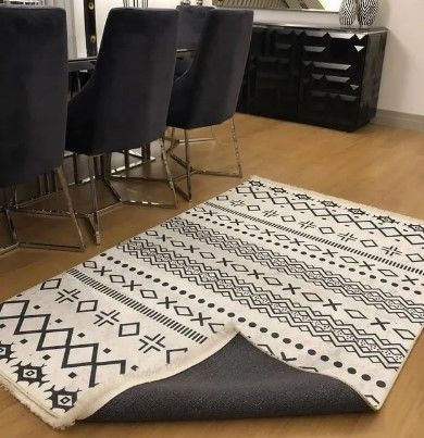 Halımax Dara 186 Yıkanabilir Kaymaz Dokuma Tabanlı Etnik Desenli Beyaz Modern Halı | Salon, Oturma Odası Mutfak Yatak Odası ve Antre Halısı