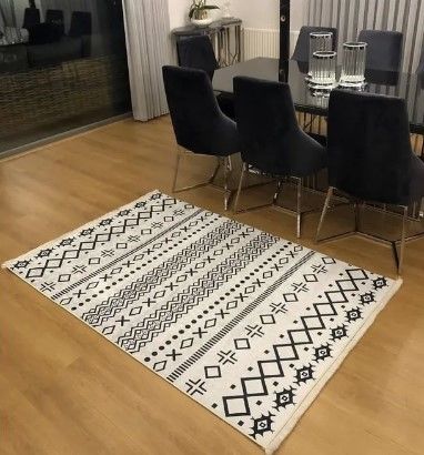Halımax Dara 186 Yıkanabilir Kaymaz Dokuma Tabanlı Etnik Desenli Beyaz Modern Halı | Salon, Oturma Odası Mutfak Yatak Odası ve Antre Halısı