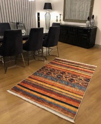 Halımax Dara 187 Yıkanabilir Kaymaz Dokuma Tabanlı Etnik Desenli Multi Modern Halı | Salon, Oturma Odası Mutfak Yatak Odası ve Antre Halısı
