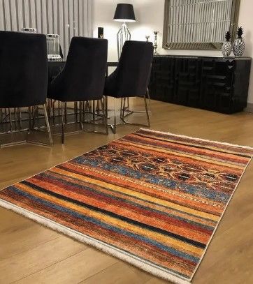 Halımax Dara 187 Yıkanabilir Kaymaz Dokuma Tabanlı Etnik Desenli Multi Modern Halı | Salon, Oturma Odası Mutfak Yatak Odası ve Antre Halısı