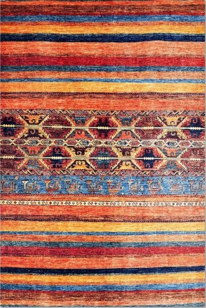 Halımax Dara 187 Yıkanabilir Kaymaz Dokuma Tabanlı Etnik Desenli Multi Modern Halı | Salon, Oturma Odası Mutfak Yatak Odası ve Antre Halısı