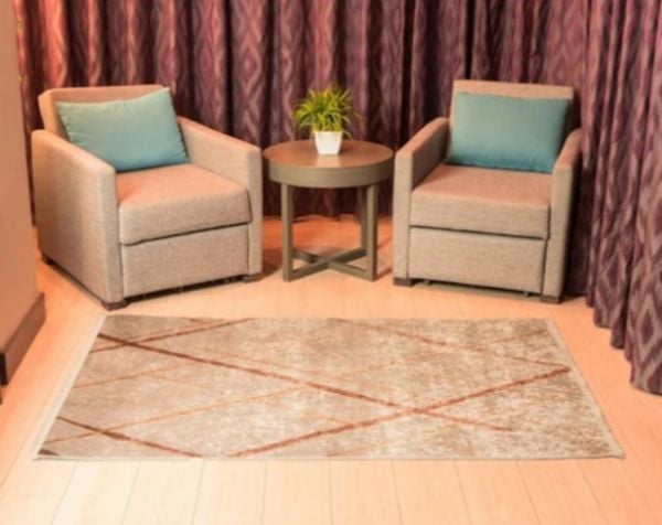 Halımax Dara 189 Yıkanabilir Kaymaz Dokuma Tabanlı Bej Çizgili Modern Halı