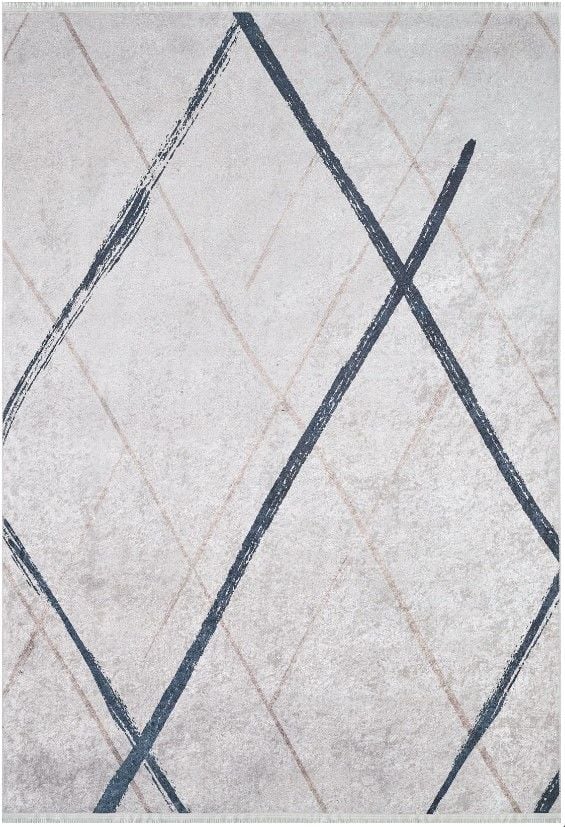 Halımax Dara 190 Yıkanabilir Kaymaz Dokuma Tabanlı Gri Çizgili Modern Halı