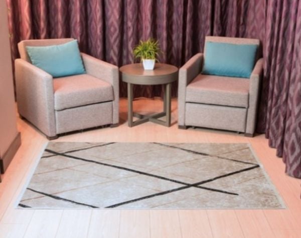 Halımax Dara 190 Yıkanabilir Kaymaz Dokuma Tabanlı Gri Çizgili Modern Halı