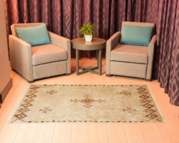 Halımax Dara 192 Yıkanabilir Kaymaz Dokuma Tabanlı Bej Otantik Desenli Modern Halı