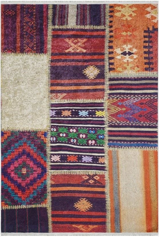 Halımax Dara 193 Yıkanabilir Kaymaz Dokuma Tabanlı Patchwork Multi Modern Halı