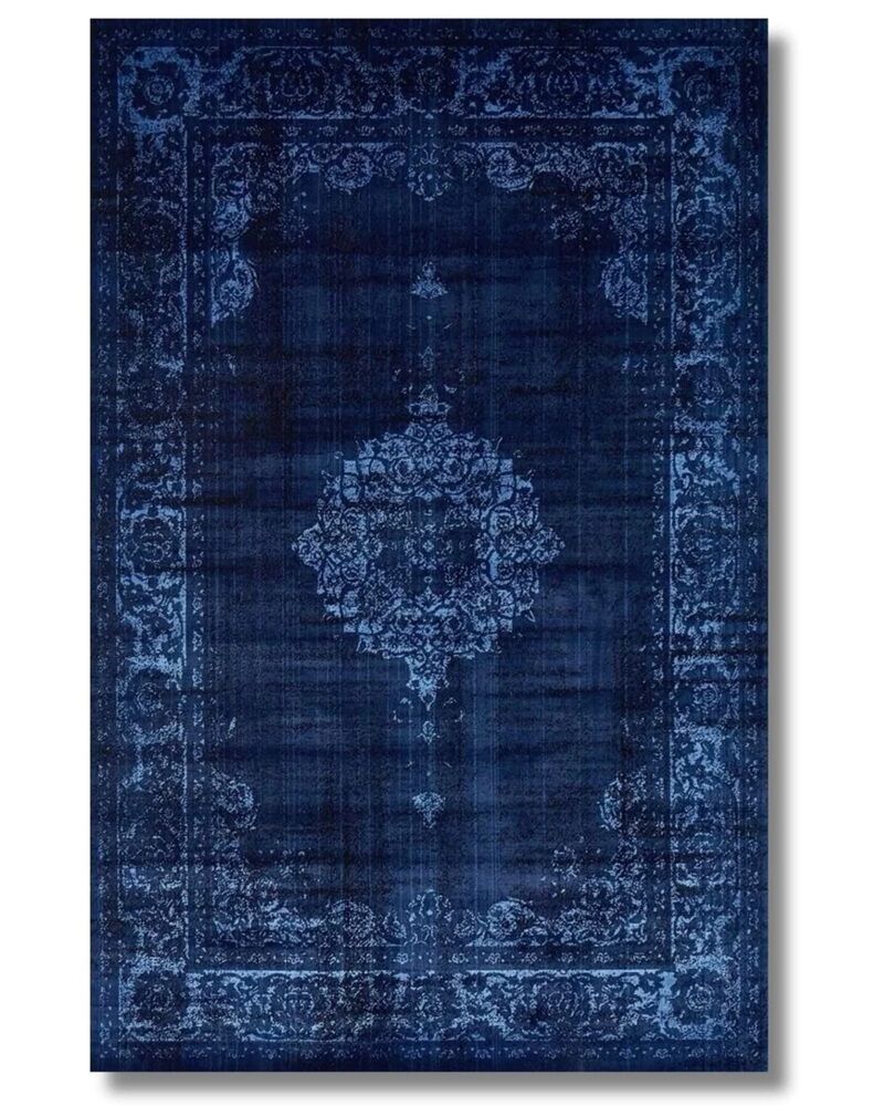 Drom Pamuk Dokuma Taban Makinede Yıkanabilen Kilim Kaymaz Şönil Mavi Lacivert Vintage Halı