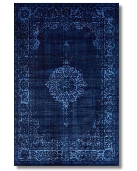 Drom Pamuk Dokuma Taban Makinede Yıkanabilen Kilim Kaymaz Şönil Mavi Lacivert Vintage Halı