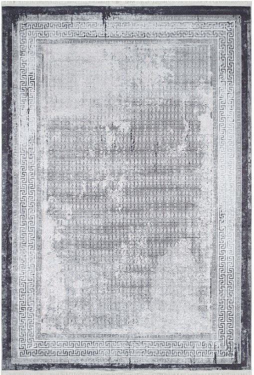 Halımax Dara 195 Yıkanabilir Kaymaz Dokuma Tabanlı Siyah Çerçeveli Gri Modern Halı