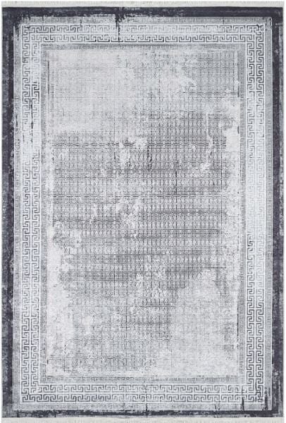 Halımax Dara 195 Yıkanabilir Kaymaz Dokuma Tabanlı Siyah Çerçeveli Gri Modern Halı