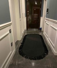 Milda 44 Siyah Jüt Hasırlı El Örgüsü Çift Taraflı Kilim Oval Jüt Halı 80x200