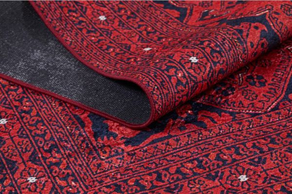 Halımax Dara 396 Yıkanabilir Kaymaz Dokuma Tabanlı Kırmızı Afgan Desenli Modern Halı