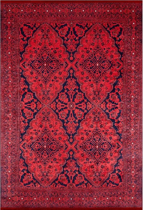 Halımax Dara 396 Yıkanabilir Kaymaz Dokuma Tabanlı Kırmızı Afgan Desenli Modern Halı