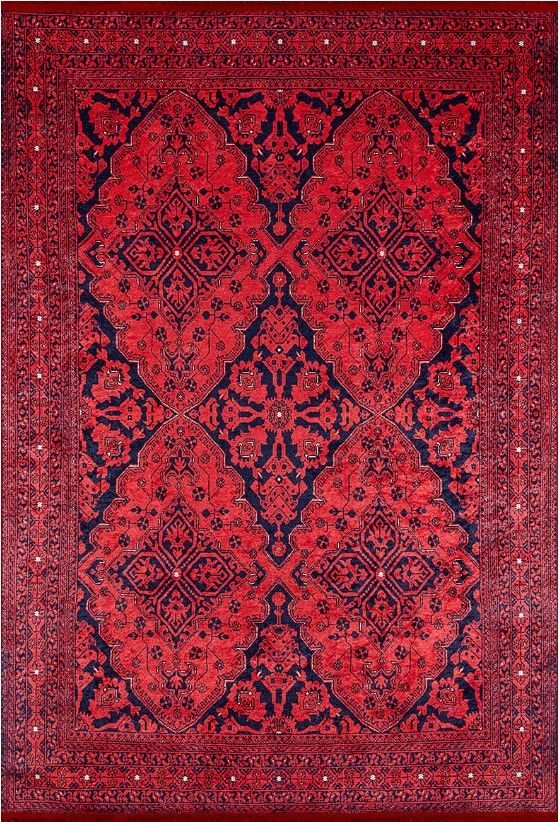 Halımax Dara 396 Yıkanabilir Kaymaz Dokuma Tabanlı Kırmızı Afgan Desenli Modern Halı