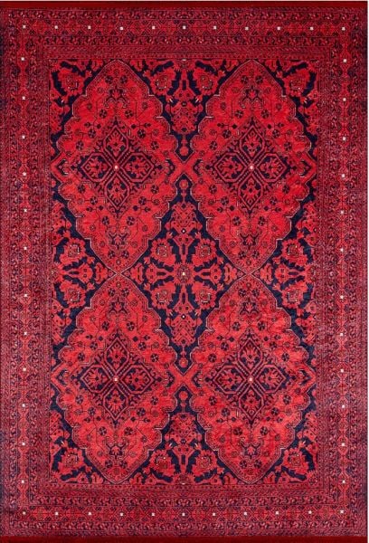 Halımax Dara 396 Yıkanabilir Kaymaz Dokuma Tabanlı Kırmızı Afgan Desenli Modern Halı