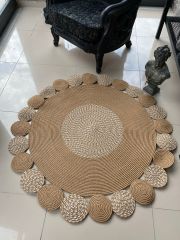 Milda 45 Jüt Hasırlı El Örgüsü Çift Taraflı Kilim Yuvarlak Jüt Halı 90x90