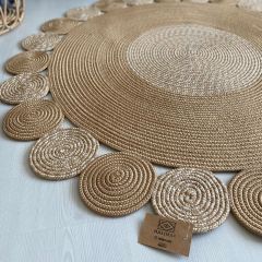 Milda 45 Jüt Hasırlı El Örgüsü Çift Taraflı Kilim Yuvarlak Jüt Halı 90x90
