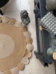 Milda 45 Jüt Hasırlı El Örgüsü Çift Taraflı Kilim Yuvarlak Jüt Halı 90x90