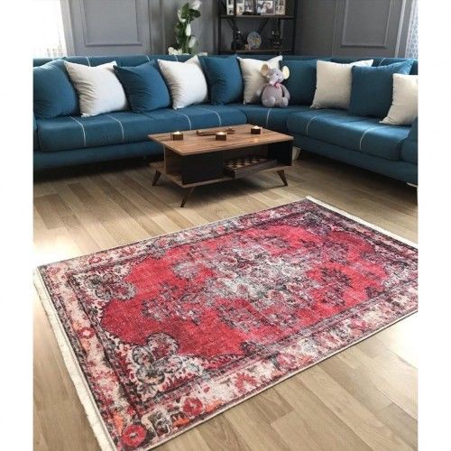 Halımax Dara 104 Yıkanabilir Kaymaz Dokuma Tabanlı Vintage Eskitme Desenli Halı | Salon, Oturma Odası Mutfak Yatak Odası ve Antre Halısı