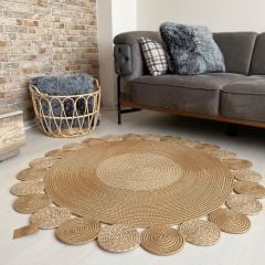 Milda 45 Jüt Hasırlı El Örgüsü Çift Taraflı Kilim Yuvarlak Jüt Halı 120x120