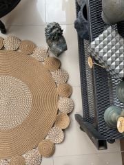 Milda 45 Jüt Hasırlı El Örgüsü Çift Taraflı Kilim Yuvarlak Jüt Halı 120x120