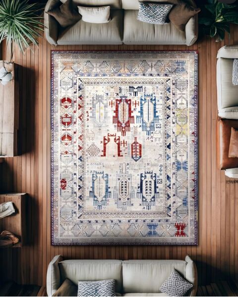 Drom Pamuk Dokuma Taban Makinede Yıkanabilen Kilim Kaymaz Şönil Multi İskandinav Halı