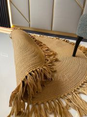 Milda 46 Püsküllü Jüt Hasırlı El Örgüsü Çift Taraflı Kilim Yuvarlak Jüt Halı 90x90