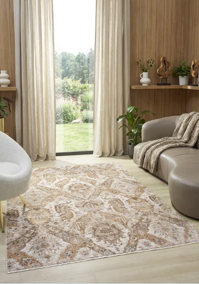 Seyran Halı Monde 806 Bej Vintage Çiçekli Klasik Halı  Antik Motifli Dekoratif Salon Halısı