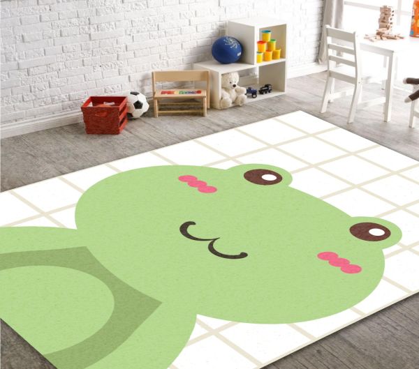 Cino 88 Sevimli Yeşil Kurbağa Figürlü Çocuk Odası Oyun Halısı