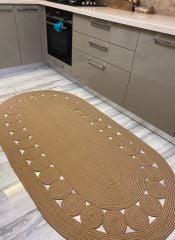 Milda 48 Jüt Hasırlı El Örgüsü Çift Taraflı Kilim Oval Jüt Halı 100x200