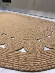 Milda 48 Jüt Hasırlı El Örgüsü Çift Taraflı Kilim Oval Jüt Halı 100x200