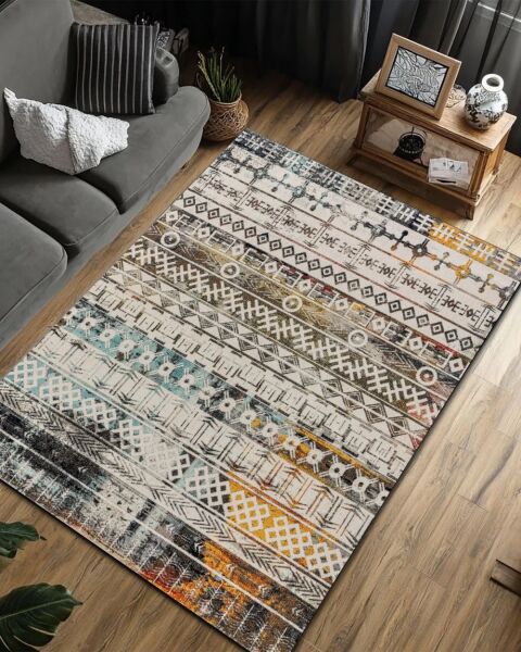 Drom Pamuk Dokuma Taban Makinede Yıkanabilen Kilim Kaymaz Şönil Retro İskandinav Halı