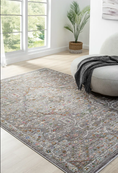 Seyran Halı Monde 803 Multi Gri Vintage Çiçekli Klasik Halı  Antik Motifli Dekoratif Salon Halısı